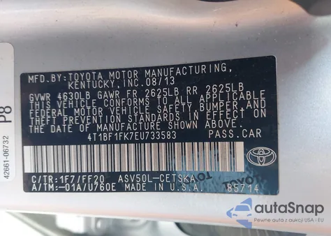 2014 Toyota Camry Se Sport z USA, uszkodzony, nr VIN 4T1BF1FK7EU733583